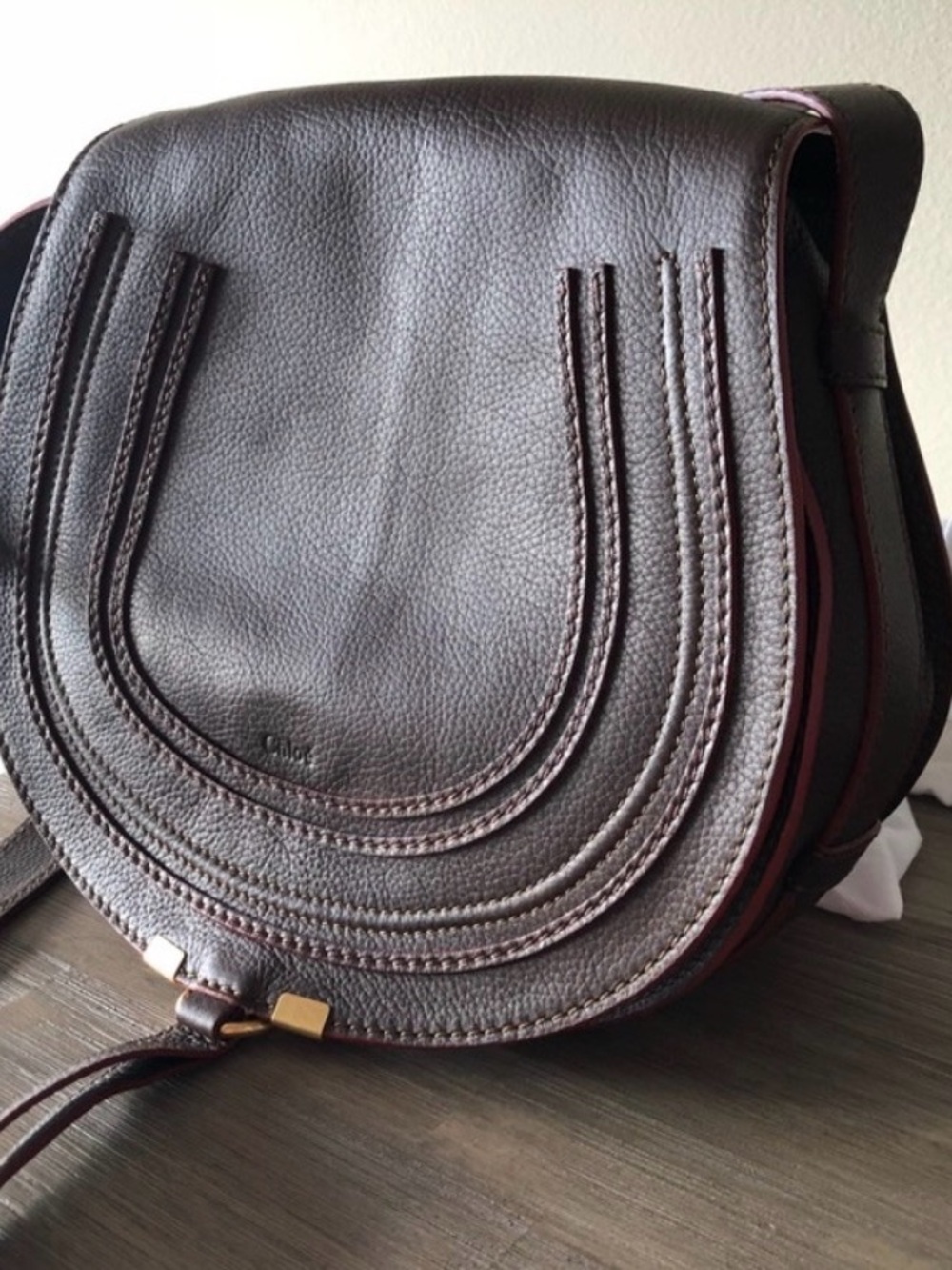 Chloé Medium size Dark Brown Leather Marcie Crossbody Bag,EUC